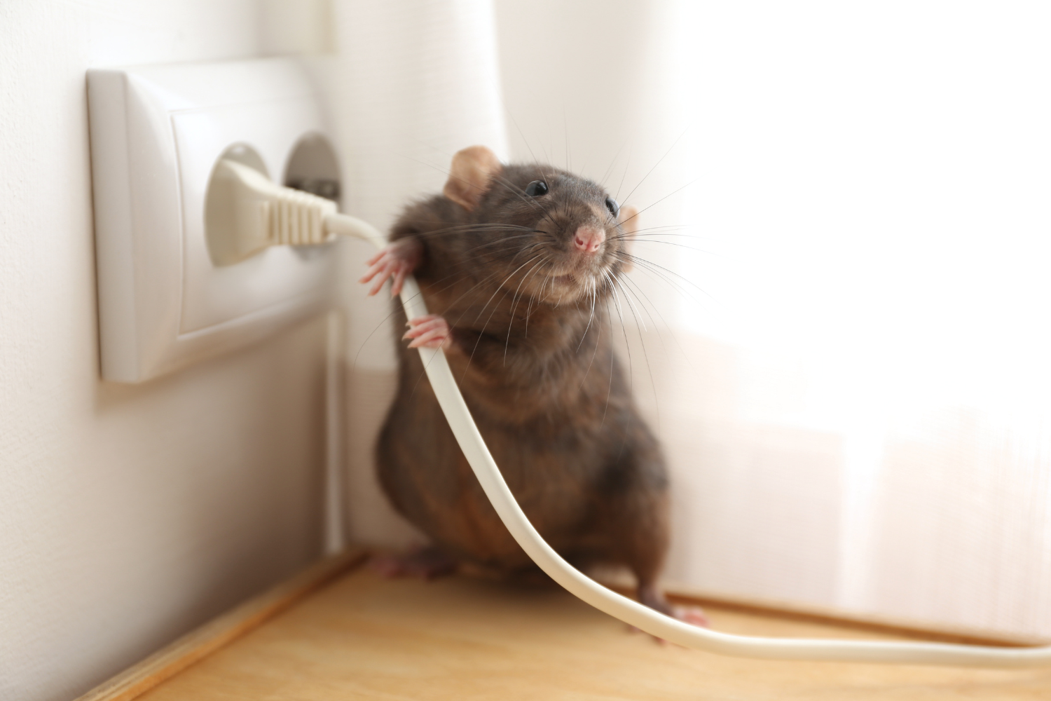 rodent chewing on an electrical cord